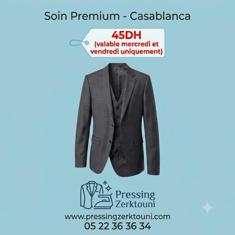 Promo : lavage de costume homme à 45 DH le mercredi et le vendredi